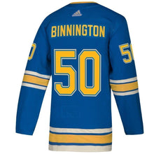Load image into Gallery viewer, Jordan Binnington St. Louis Blues adidas 2019 Stanley Cup Champions Alternate Player Jersey - Blue